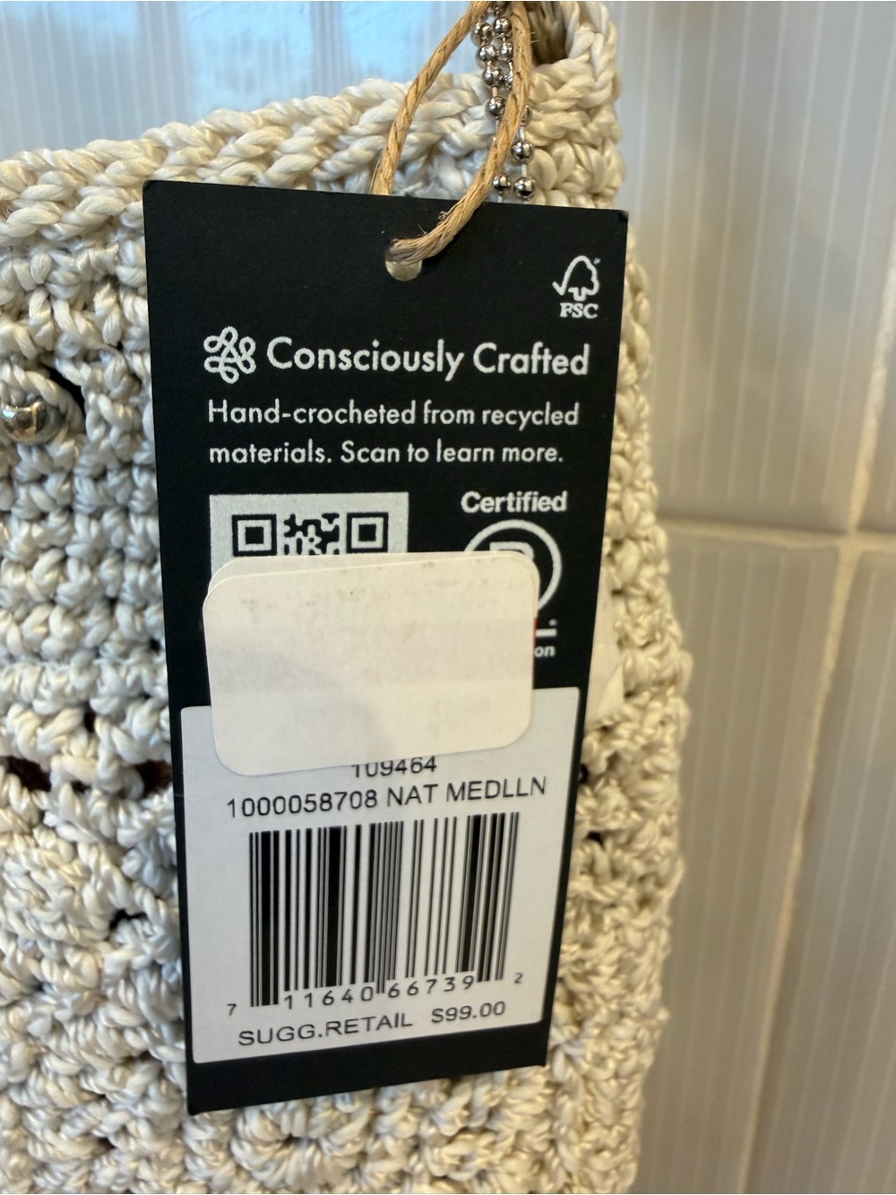 Woven Crochet Crossbody Bag in Cream - Picture 2 of 8